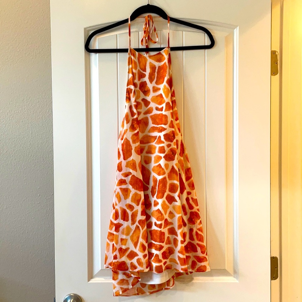 Halter backless giraffe print dress